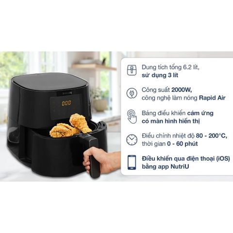 Nồi Chiên Không Dầu Philips HD9280/90 6.2L - Công Nghệ Rapid Air, Đa Chức Năng Nấu Ăn, Giữ Dinh Dưỡng, Hàng Chính Hãng
