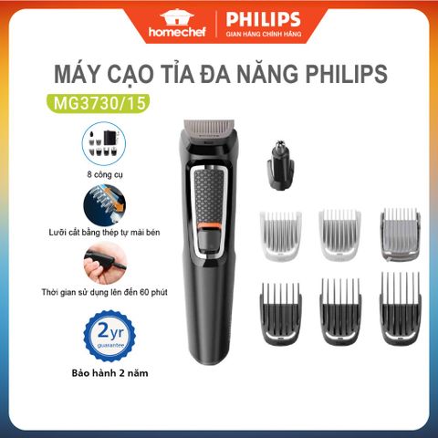 Máy Tỉa Râu Tóc Đa Năng 8 Trong 1 Philips MG3730/15 - Lưỡi Thép Mài Bén, Pin 60 Phút, Bảo Hành 2 Năm, Tiện Dụng Ở Nhà Và Du Lịch