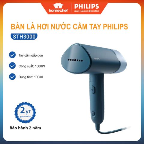 Bàn ủi hơi nước cầm tay Philips STH3000 - Công suất 1000W, thiết kế gập gọn, bảo hành 2 năm, lý tưởng cho du lịch và sử dụng tại nhà