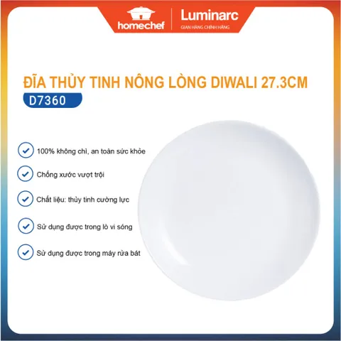 Đĩa thủy tinh Luminarc Diwali 27cm - An toàn lò vi sóng, chống xước, phong cách hiện đại - Hàng chính hãng Pháp
