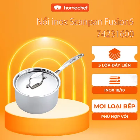Nồi Inox Scanpan Fusion5 2L/16cm - Đúc Liền 5 Lớp, Dùng Bếp Từ, An Toàn Máy Rửa Bát, Chất Liệu Cao Cấp Chính Hãng