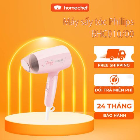 Máy Sấy Tóc Du Lịch Mini Philips BHC010/00 - Công Suất 1200W, Thiết Kế Nhỏ Gọn, Bảo Vệ Tóc Tối Ưu, Thời Trang Hồng Pastel
