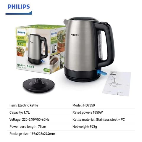 Bình Đun Nước Siêu Tốc Philips 1.7L HD9350/90 - Công Suất 2200W, Tự Động Ngắt, Bảo Hành 2 Năm, Tiết Kiệm Năng Lượng