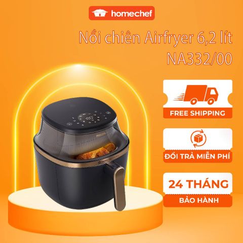 Nồi Chiên Không Dầu Philips NA332/00 6.2L - Công Nghệ RapidAir Plus, Chiên Giòn Ngon & Bảo Hành 2 Năm, Đồ Gia Dụng Nhà Bếp Thông Minh