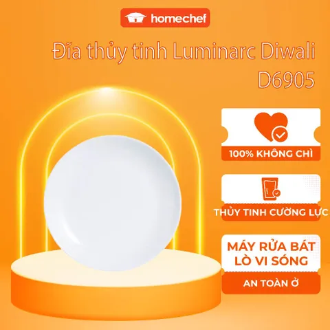 Đĩa thủy tinh Luminarc Diwali 25cm - Nông lòng đựng thực phẩm an toàn, dễ vệ sinh, thiết kế hiện đại từ Pháp