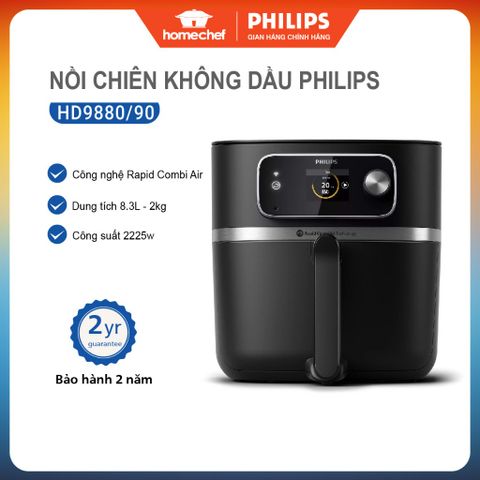 Nồi Chiên Không Dầu Điện Tử Philips HD9880 8.3L 2000W - Công Nghệ Rapid Air, Kết Nối Wifi, Tự Động Ngắt, Bảo Hành 2 Năm