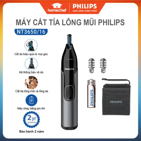 Máy tỉa lông mũi, tai, lông mày Philips NT3650 - Công nghệ PrecisionTrim, chống nước, dễ vệ sinh, sử dụng pin AA tiện lợi