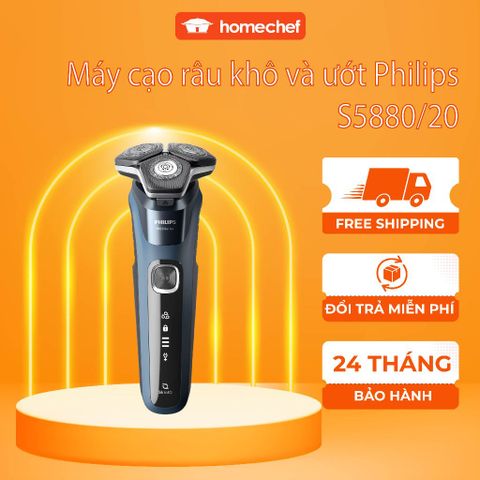 Máy Cạo Râu Philips S5880/20 SkinIQ - Cạo Khô & Ướt, Đầu Cạo Linh Hoạt 360 Độ, Tích Hợp Đầu Tỉa Tóc Mai, Công Nghệ SteelPrecision