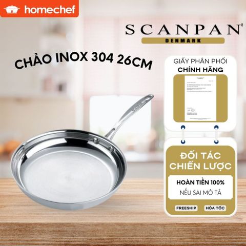 Chảo Inox 5 Lớp Scanpan Fusion5 26cm Cao Cấp, Chịu Nhiệt Cho Bếp Từ, An Toàn Dùng Máy Rửa Bát