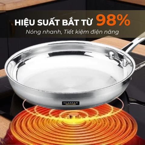 Chảo Inox 5 Lớp Scanpan Fusion5 26cm Cao Cấp, Chịu Nhiệt Cho Bếp Từ, An Toàn Dùng Máy Rửa Bát