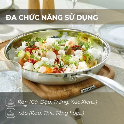 Chảo Inox 5 Lớp Scanpan Fusion5 26cm Cao Cấp, Chịu Nhiệt Cho Bếp Từ, An Toàn Dùng Máy Rửa Bát