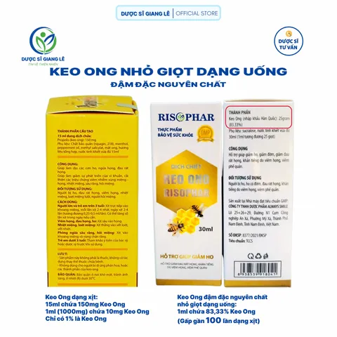 Dịch Chiết Keo Ong Dạng Uống Đậm Đặc - Hỗ Trợ Ho, Đau Họng, Kháng Viêm, Tăng Cường Đề Kháng, An Toàn Cho Trẻ Em Và Phụ Nữ Mang Thai