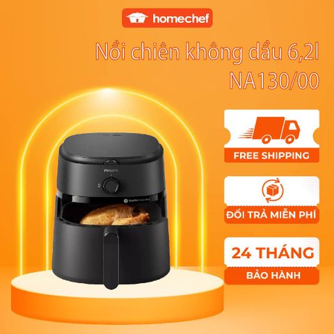 Nồi Chiên Không Dầu Philips NA130/00 - 6,2L, Công Nghệ Rapid Air, Tiết Kiệm Điện, Món Ăn Giòn Rụm, Bảo Hành 2 Năm