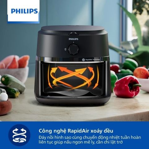 Nồi Chiên Không Dầu Philips NA130/00 - 6,2L, Công Nghệ Rapid Air, Tiết Kiệm Điện, Món Ăn Giòn Rụm, Bảo Hành 2 Năm