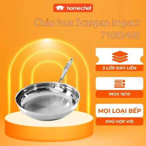 Chảo Inox Cao Cấp Scanpan Impact 24cm, Đáy 3 Lớp, Chống Dính An Toàn, Dùng Bếp Từ & Máy Rửa Bát, Sang Trọng & Tiết Kiệm Năng Lượng