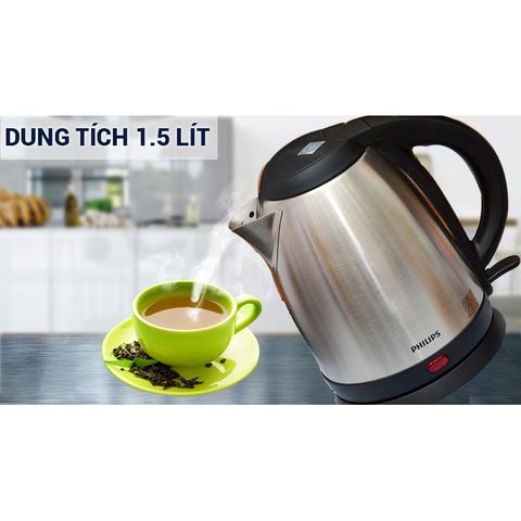 Bình đun nước siêu tốc Philips HD9306 1.5L 1800W - Inox cao cấp, bảo hành 2 năm, thiết kế tiện dụng cho gia đình và văn phòng