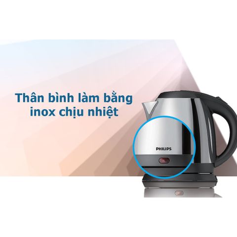 Bình đun nước siêu tốc Philips HD9306 1.5L 1800W - Inox cao cấp, bảo hành 2 năm, thiết kế tiện dụng cho gia đình và văn phòng