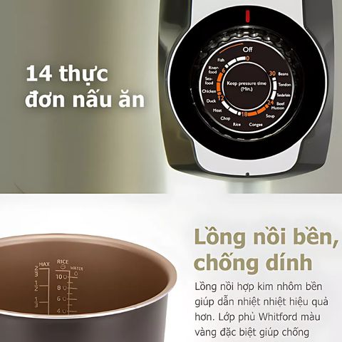 Nồi áp suất cơ Philips HD2103 - Dung tích 5L, 900W, menu nấu đa dạng, bảo hành 2 năm, món ăn nhanh gọn tiện lợi cho gia đình