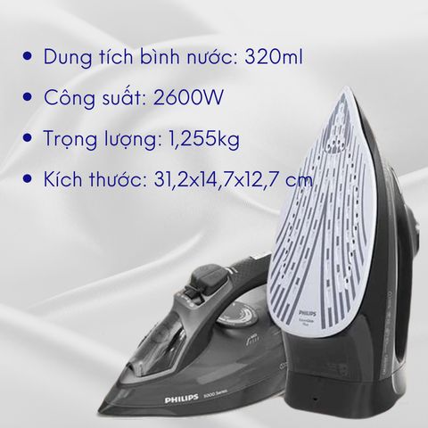 Bàn ủi hơi nước cầm tay Philips DST5040 - Công suất 2600W, mặt đế chống xước, bảo hành 2 năm - Hàng chính hãng, dễ sử dụng.