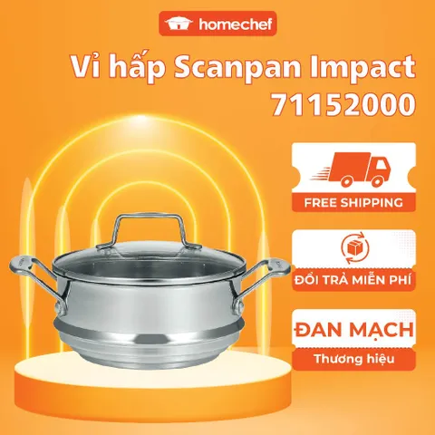 Xửng hấp inox 304 Scanpan Impact 1.3L - Vỉ hấp kèm nắp kính, sử dụng cho nồi 16/18/20cm, an toàn cho sức khỏe, hàng chính hãng