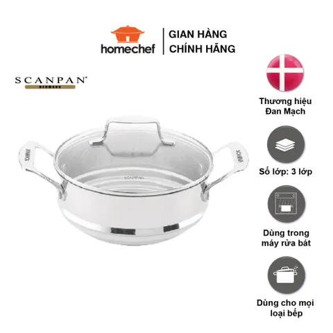 Xửng hấp inox 304 Scanpan Impact 1.3L - Vỉ hấp kèm nắp kính, sử dụng cho nồi 16/18/20cm, an toàn cho sức khỏe, hàng chính hãng