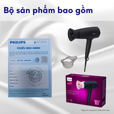 Máy Sấy Tóc Philips BHC015 - 1200W, Công Nghệ ThermoProtect, Thiết Kế Nhỏ Gọn, 3 Chế Độ Sấy, Dễ Dàng Mang Đi Du Lịch