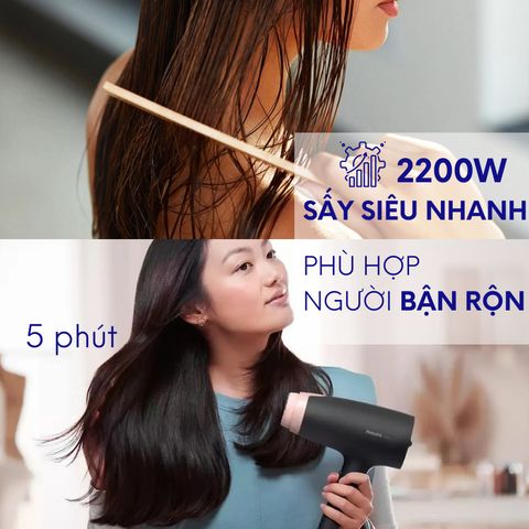 Máy Sấy Tóc Philips BHC015 - 1200W, Công Nghệ ThermoProtect, Thiết Kế Nhỏ Gọn, 3 Chế Độ Sấy, Dễ Dàng Mang Đi Du Lịch
