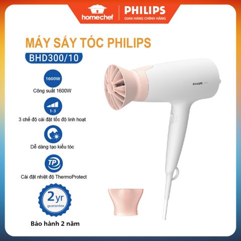 Máy Sấy Tóc Philips BHD300 - 1600W, Công Nghệ ThermoProtect, Thiết Kế Gọn Nhẹ, Bảo Hành 2 Năm, Tạo Kiểu Tóc Dễ Dàng