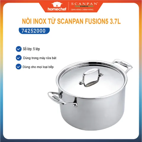 Nồi Inox 5 Lớp Scanpan Fusion 24cm 7.2L Cao Cấp - Chịu Nhiệt Tốt, Dùng Được Trên Mọi Loại Bếp, Dễ Vệ Sinh, Dành Cho Đam Mê Nấu Nướng