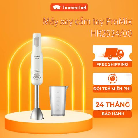 Máy Xay Cầm Tay Philips HR2534 650W - Lưỡi Inox Đa Năng, Xay Sinh Tố, Cháo, Hàng Chính Hãng, Bảo Hành 2 Năm