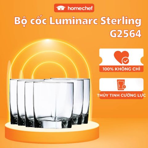 Bộ 6 cốc thủy tinh thấp Luminarc Sterling 30cl - Dụng cụ bếp an toàn, hiện đại, thiết kế tinh tế Pháp
