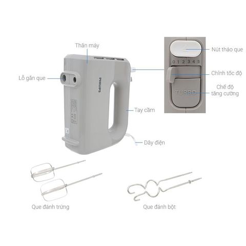 Máy Đánh Trứng Cầm Tay Philips HR3705 - 300W, 5 Tốc Độ, Dụng Cụ Làm Bánh, Bảo Hành 2 Năm, Tiện Lợi, Thép Không Gỉ