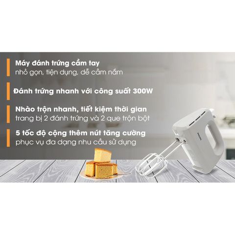 Máy Đánh Trứng Cầm Tay Philips HR3705 - 300W, 5 Tốc Độ, Dụng Cụ Làm Bánh, Bảo Hành 2 Năm, Tiện Lợi, Thép Không Gỉ