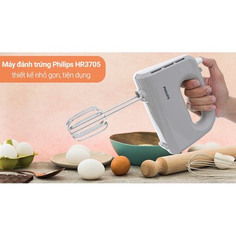 Máy Đánh Trứng Cầm Tay Philips HR3705 - 300W, 5 Tốc Độ, Dụng Cụ Làm Bánh, Bảo Hành 2 Năm, Tiện Lợi, Thép Không Gỉ