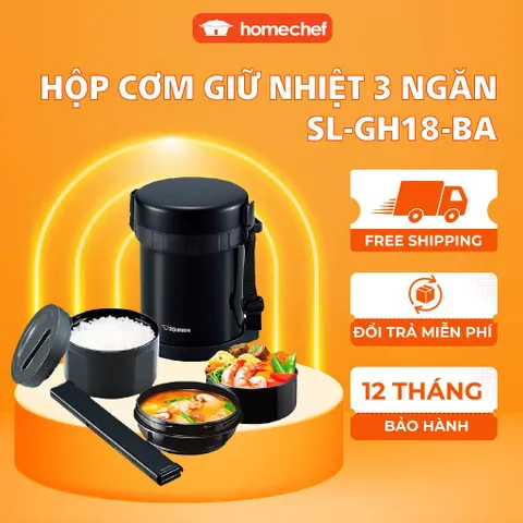 Hộp Cơm Giữ Nhiệt Zojirushi SL-GH18-BA 1.27L – Giữ Nóng Lên Đến 6 Tiếng, Thiết Kế 3 Ngăn Tiện Lợi