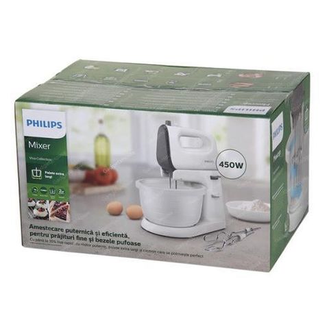 Máy đánh trứng 2in1 cầm tay và để bàn Philips HR3745 - Dung tích 3L, công suất 450W, bảo hành 2 năm, trộn bột hiệu quả với động cơ mạnh mẽ