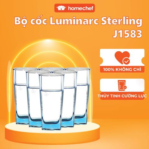 Bộ cốc thủy tinh Luminarc Sterling 300ml - 6 chiếc, an toàn, không bám mùi, thiết kế hiện đại, hoàn hảo cho bếp và biếu tặng.