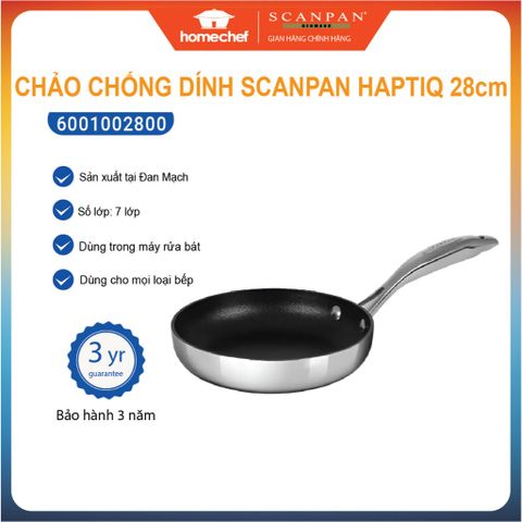 Chảo chống dính Scanpan HaptiQ 28cm cao cấp, dùng bếp từ, lớp Stratanium+ bền đẹp, bảo hành 3 năm, hàng chính hãng Đan Mạch