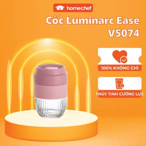 Cốc thủy tinh Luminarc Ease 350ml màu hồng - Chất liệu chịu nhiệt, chống sốc, có nắp đậy kín, an toàn mang theo