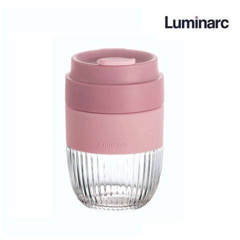 Cốc thủy tinh Luminarc Ease 350ml màu hồng - Chất liệu chịu nhiệt, chống sốc, có nắp đậy kín, an toàn mang theo