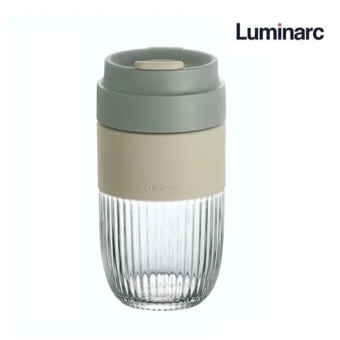 Cốc thủy tinh Luminarc Ease 500ml màu xám - Chống tràn, chịu nhiệt, dễ mang theo, nắp kín tiện lợi