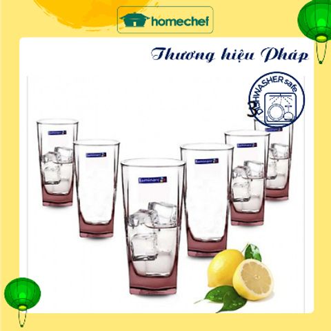 Bộ cốc uống nước thủy tinh Luminarc Sterling 6 chi tiết màu hồng 330ml - An toàn, bền màu, phong cách hiện đại cho không gian bếp