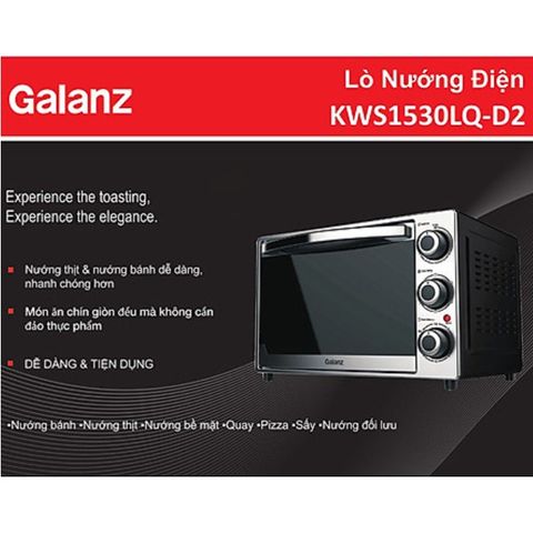 Lò Nướng Điện Galanz KWS1530LQ-D2 30L 1500W - Sang Trọng, Đối Lưu, Nướng Xiên Quay, Bảo Hành 1 Năm