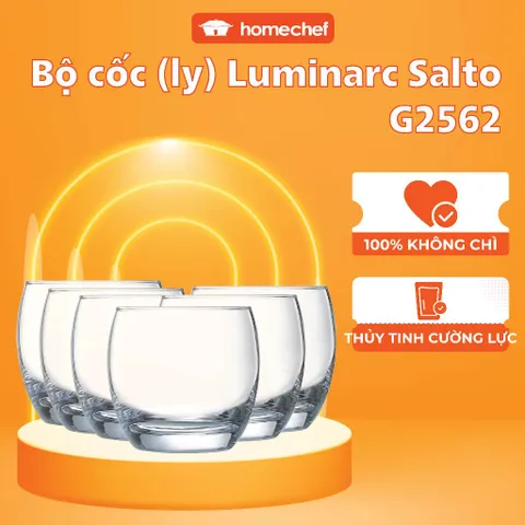 Bộ 6 cốc thủy tinh Luminarc Salto 320ml - Thủy tinh an toàn, không chì, thiết kế hiện đại cho không gian bếp sang trọng