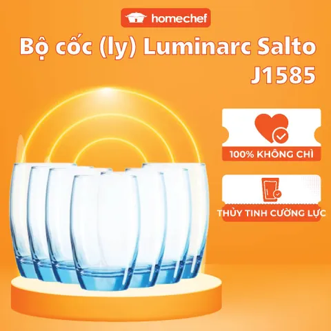 Bộ 6 cốc uống nước thủy tinh Luminarc 350ml - An toàn, chống xước, bền màu, thiết kế hiện đại, lý tưởng cho không gian bếp