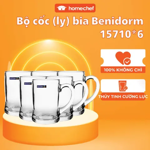 Bộ 6 cốc bia Luminarc Benidorm 450ml có quai - Thủy tinh cường lực dày dặn, chống bám bẩn, an toàn cho sức khỏe