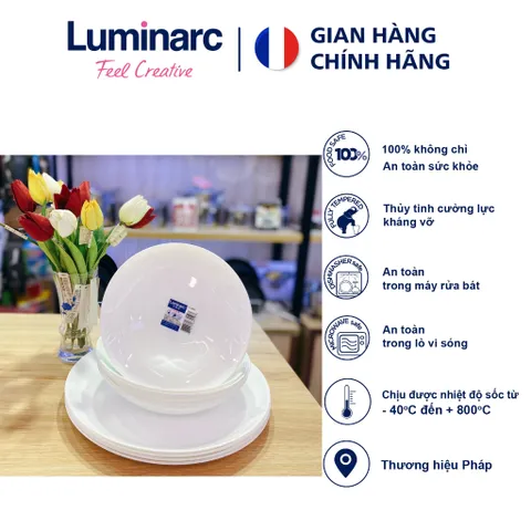 Bộ đĩa thủy tinh Luminarc Diwali 12 chiếc - Lò vi sóng, máy rửa bát, thiết kế sang trọng, chịu nhiệt, bền đẹp cho ăn uống hàng ngày