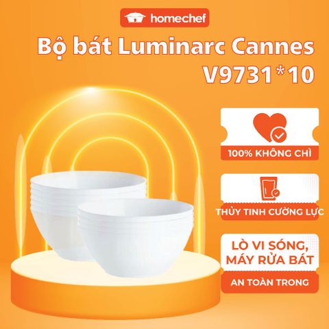 Bộ 10 Bát Thủy Tinh Luminarc Cannes 12cm An Toàn Lò Vi Sóng và Máy Rửa Bát - Thiết Kế Hiện Đại cho Bếp Nhà