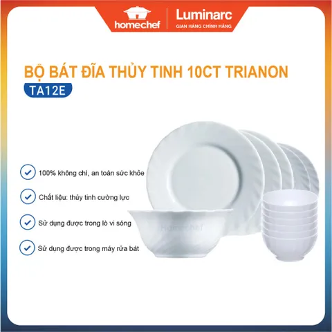 Bộ bát đĩa thủy tinh Luminarc Trianon 12 món cao cấp - Chịu nhiệt, dùng được lò vi sóng & máy rửa bát, thiết kế sang trọng cho bữa ăn gia đình