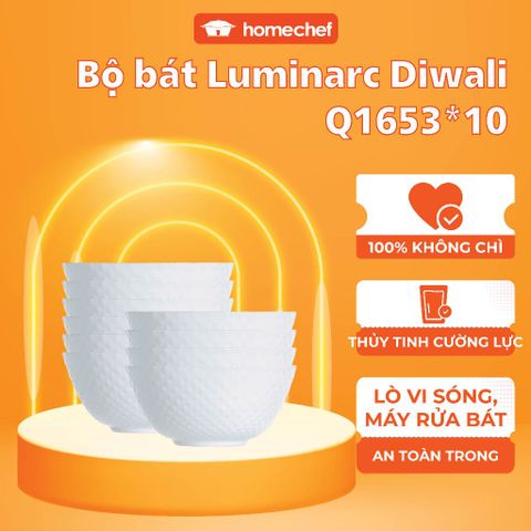 Bộ 10 Bát Cơm Thủy Tinh Luminarc Diwali Precious 12cm An Toàn Lò Vi Sóng, Máy Rửa Bát, Thiết Kế Hiện Đại, Chống Xước Tối Ưu